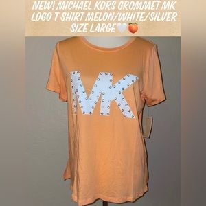 New! Michael Kors Grommet MK Logo T Shirt Melon/White/Silver Size Large🤍🍑